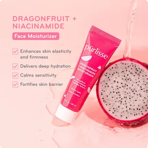 Vista 2 de pūrlisse Dragonfruit + Niacinamida Hidratante Facial - Hidratante facial para brillo y textura mejorada - Fortalece la barrera de la piel, reduce