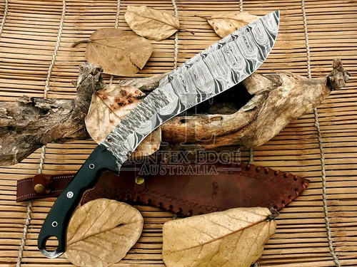 Vista 3 de HUNTEX - Cuchillo Kukri táctico zombi exclusivo de Damasco legendario Cuchillo Kukri táctico zombi de alta calidad 20 pulgadas de largo