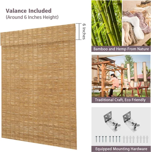 Vista 6 de Persianas romanas de bambú, persianas de madera tejida a medida, sin cables, con filtro de luz, cortinas de bambú natural para puertas, ventanas