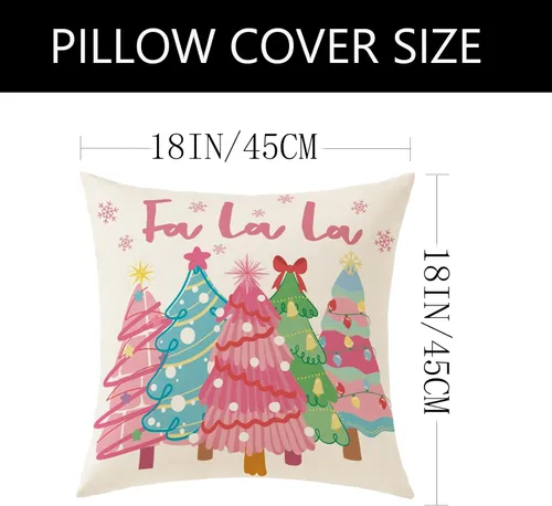Vista 3 de Fundas de almohada de Navidad rosas 18x18 Juego de 4 fundas de almohada de Navidad, fundas de almohada de Navidad para sofá, sofá cama, silla