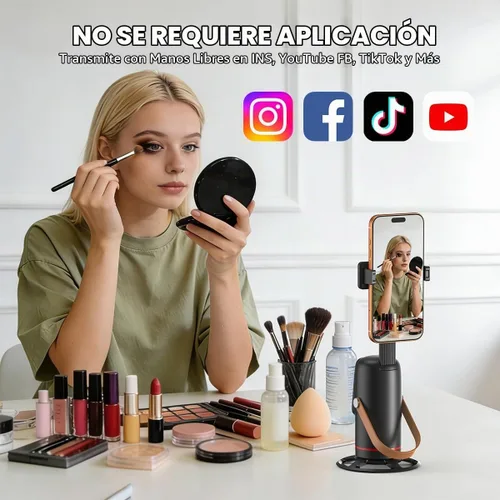 Vista 7 de Trípode de teléfono de seguimiento automático con gestos y control remoto, soporte giratorio de 360° para cámara de teléfono para vlogging manos