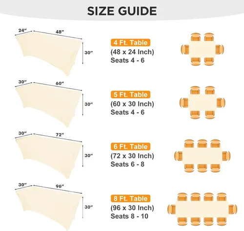 Vista 5 de Paquete de 2 fundas de mesa ajustadas rectangulares de spandex de 6 pies, color beige, mantel de tela elástica sin arrugas para fiestas, ferias