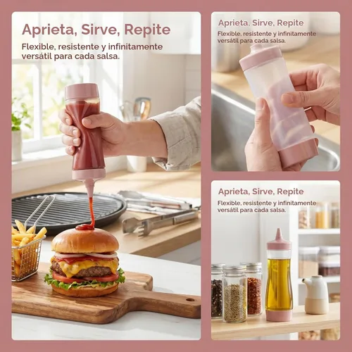 Vista 5 de DOITOOL Paquete de 3 botellas exprimibles de condimentos para salsas