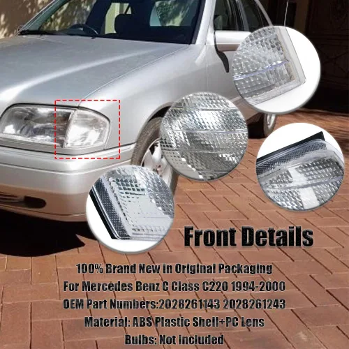 Vista 3 de Para Mercedes Benz Clase C C220 1994-2000 Luz de señal de giro delantera de esquina antiniebla lámpara izquierda