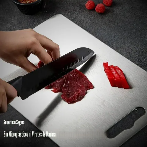Vista 3 de Tabla de cortar de titanio - Nueva mejora 2025 Tablas de cortar 100% puras de titanio para cocina de doble cara, tabla de cortar Titanware, apta