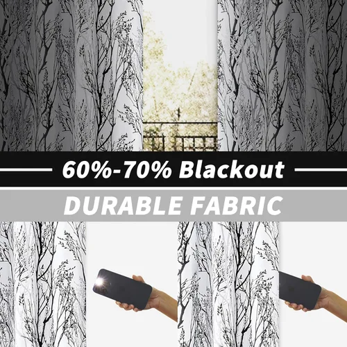 Vista 2 de DriftAway Cortinas opacas con diseño de ramas de árbol, doble capa, 84 pulgadas de largo, para dormitorio, estampado clásico, aislamiento térmico