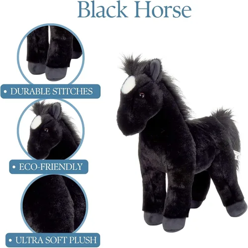 Vista 6 de The Petting Zoo Peluche de caballo negro de pie, regalos para niños, animales salvajes de corral Onez, juguete de peluche de caballo negro, 12