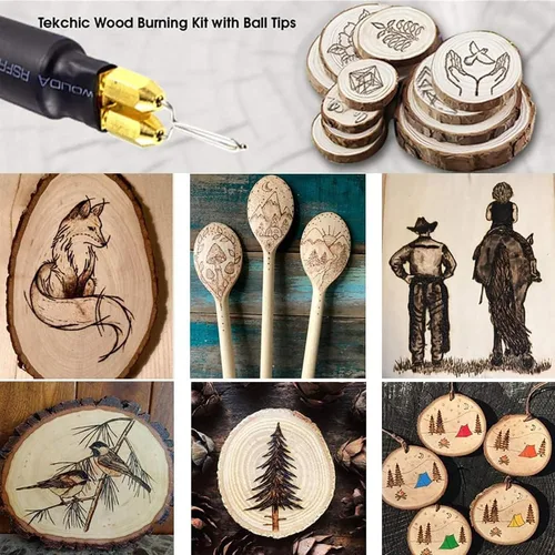 Vista 7 de Tekchic - Kit de combustión de madera de 60 W, herramienta de pirografía con 20 puntas de alambre Professional Wood Burner Pen with Ball Tips