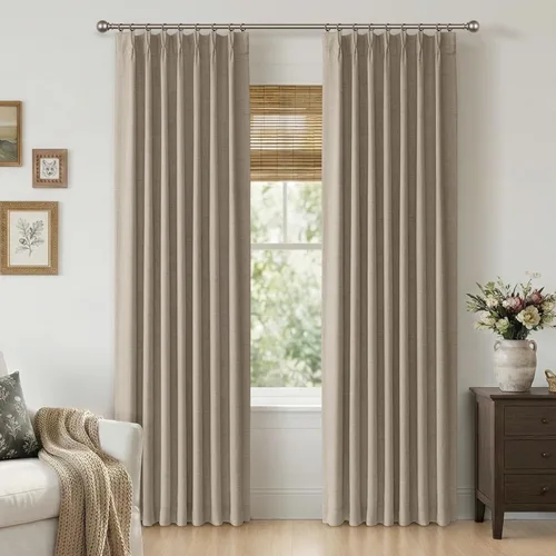Vista 20 de Cortinas plisadas de lino totalmente opacas beige de 72 pulgadas de largo