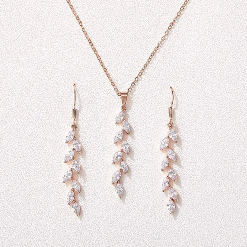 Vista 4 de SWEETV Juego de joyas de boda para novias sirvienta circonita cúbica marquesa collar de novia juego de aretes para mujer disfraz de graduación
