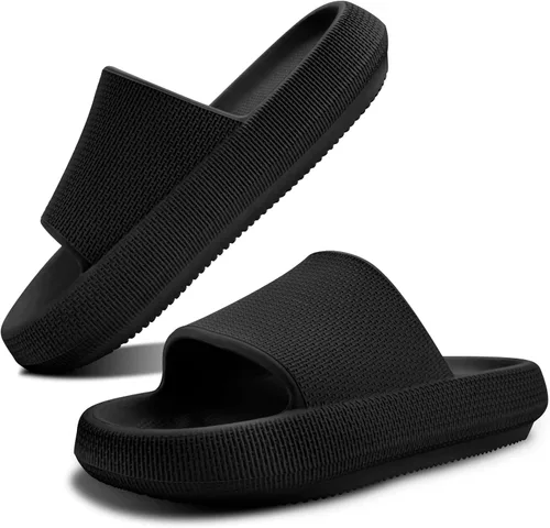 Vista 2 de Sandalias Cloud para mujeres y hombres,Sandalias de baño con almohadilla,Zapatos de plataforma de suela gruesa antideslizante EVA, Negro