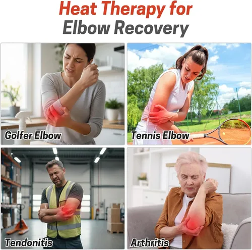 Vista 2 de Almohadilla térmica para codo, envoltura térmica inalámbrica para tendinitis de codo de tenista, codo extralargo con 3 niveles de calor