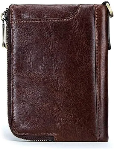 Vista 4 de XWWDP - Billetera multiusos de cuero antirrobo, cartera vertical multifunción con doble cremallera, monedero casual de moda