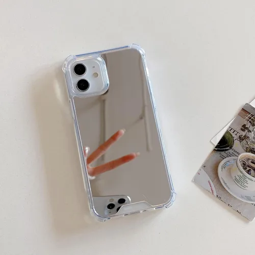 Vista 3 de Funda compatible con iPhone 11 con espejo con parachoques a prueba de golpes, parte trasera dura, delgada, cubierta protectora delgada para niñas