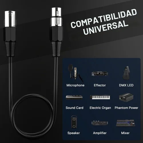 Vista 5 de EBXYA Cable XLR de 2 pies, paquete de 6 unidades, cable de micrófono equilibrado con cable XLR de 3 pines macho a hembra, color negro