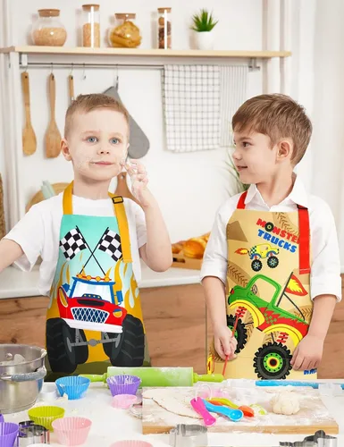 Vista 6 de Paquete de 2 delantales para niños pequeños, delantales artísticos para niños pequeños