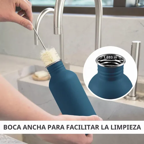 Vista 4 de Bambaw Botella de agua de acero inoxidable de 16 onzas, botella deportiva azul marino, no aislada, de pared simple, botella de agua pequeña de metal