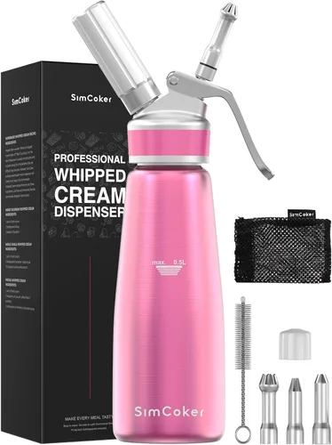 Vista 10 de Dispensador profesional de crema batida de aluminio de 16.9 fl oz / 1 pinta, batidor de crema a prueba de fugas con 3 puntas de decoración, probado