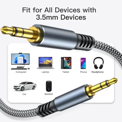 Vista 9 de Cable Auxiliar de 4 pies - Cable de Audio de 3,5 mm de Macho a Macho - Cable Auxiliar Trenzado de Nylon Jack de Estéreo (1/8") para Coche