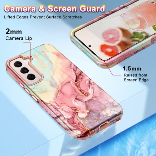 Vista 8 de Btscase Funda para Samsung Galaxy S22 5G de 6.1 pulgadas, Patrón de Mármol 3 en 1 Resistente de Servicio Pesado Cuerpo Completo Robusto PC Duro +