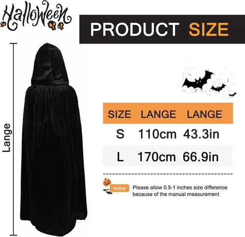 Vista 6 de Timisea Capa con capucha de Halloween, capa de terciopelo larga unisex para Navidad, Halloween, vampiro, mago y vampiro, disfraz de cosplay