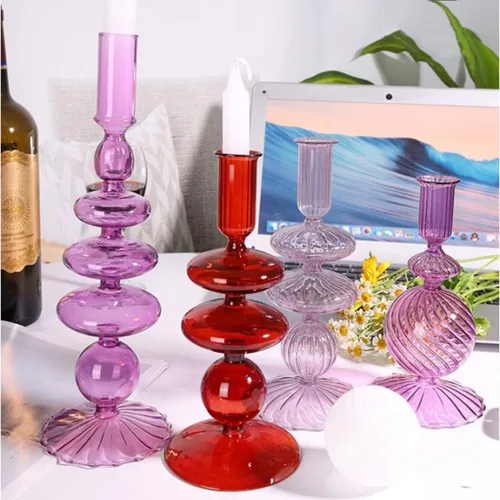 Vista 3 de Candelabros de cristal rojo para decoración del hogar, mesa de comedor, centro de mesa, boda, fiesta, hogar, 1 unidad Rojo 1