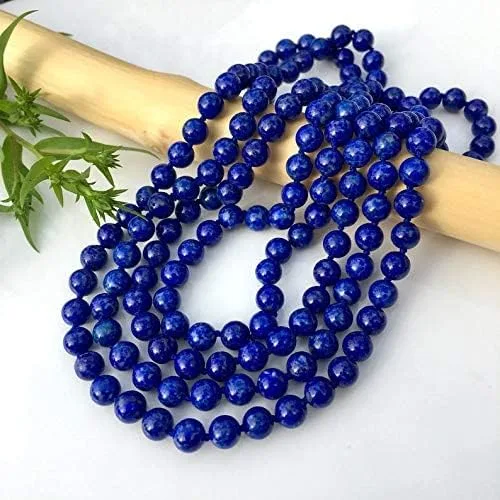 Vista 4 de Lapislázuli - Collar de cuentas anudadas a mano, collar largo de lapislázuli, collar de doble envoltura o joyería de cuentas de piedras preciosas