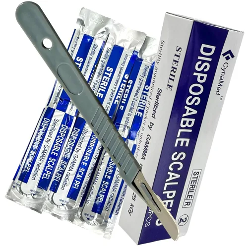 Vista 8 de Bisturíes desechables estériles (paquete de 10) - Cuchillas de acero de alto carbono tamaño #10 con mango de plástico para dermaplaning