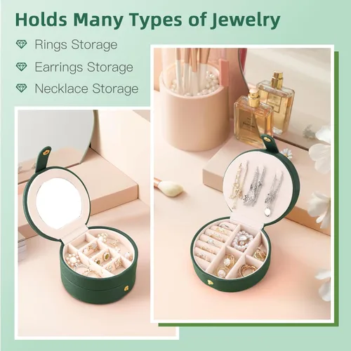 Vista 4 de RASIEYA Organizador de joyas de viaje, elegante y pequeño joyero de viaje para mujeres y niñas, accesorios esenciales de viaje, regalo ideal