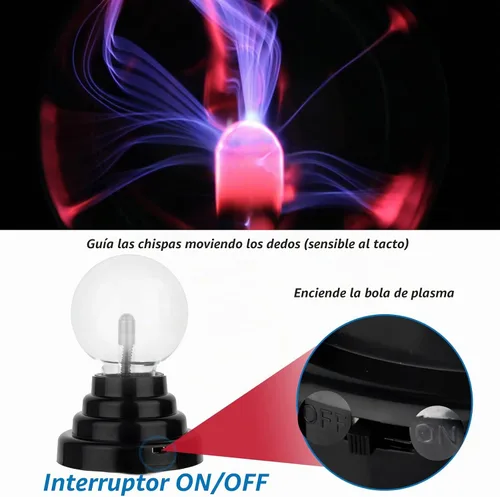 Vista 6 de Gresus Lámpara mágica de bola de plasma alimentada por USB con batería de 3