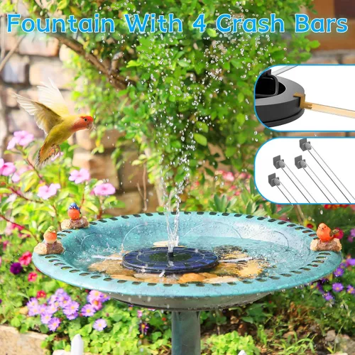 Vista 2 de AMZtime Fuente Solar de Agua, Fuentes Solares de Baño para Pájaros Mejoradas con 6 Boquillas, Bomba de Fuente Solar Flotante y Independiente