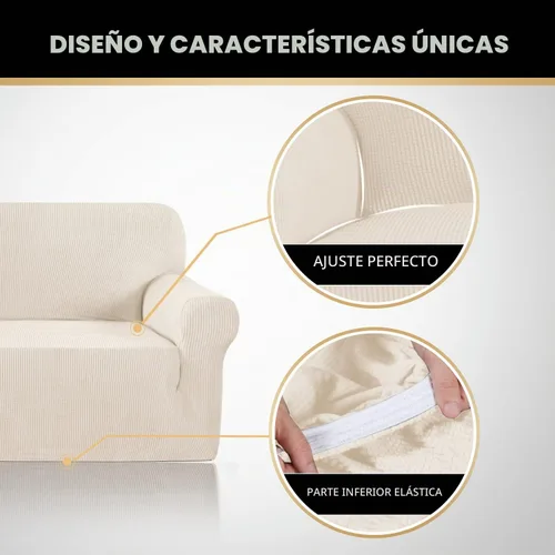 Vista 4 de PrinceDeco Funda elástica para sofá de 3 cojines, funda de sofá de tela jacquard de elastano de 1 pieza, funda universal antideslizante, protector