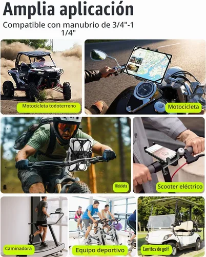 Vista 5 de Soporte para tableta de teléfono de motocicleta para manillar de 3/4"-11/4", soporte de tableta de bicicleta de doble protección para dispositivos