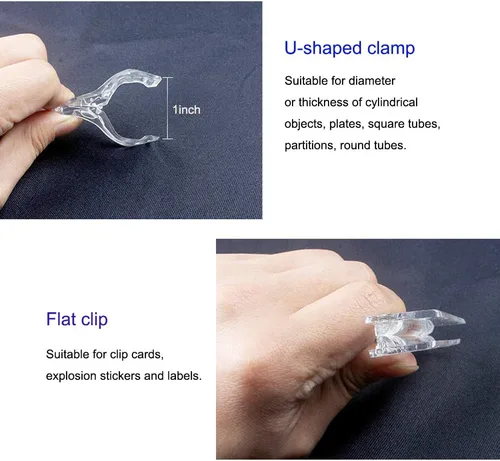 Vista 7 de Mlici 16 clips transparentes para letreros, soporte giratorio de plástico para mercancía, clips giratorios para ropa, clips de doble pantalla