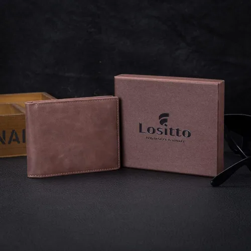 Vista 6 de Lositto Cartera de cuero de grano superior con bloqueo RFID para hombres, excelente como plegable de viaje