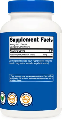 Vista 4 de Nutricost Citrato de potasio 99 mg, 240 cápsulas - Sin gluten, sin OMG