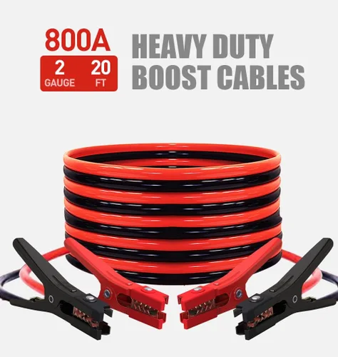 Vista 6 de AUTOGEN Cables de puente de calibre 2 y 20 pies con certificación UL, cables de refuerzo de 800 amperios, kit de cables de arranque resistentes