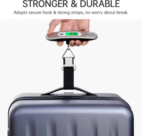 Vista 5 de FREETOO Báscula de equipaje portátil digital para maleta, báscula de viaje con función de tara, capacidad de 110 libras
