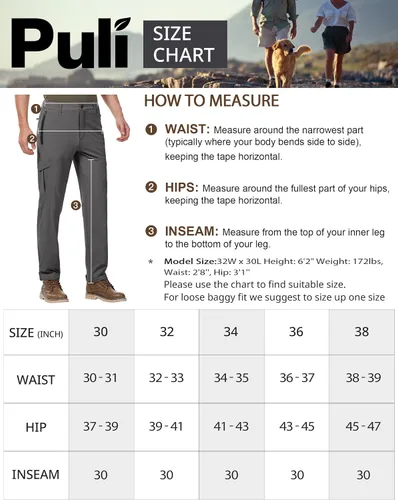 Vista 6 de PULI Pantalones de senderismo para hombre, elásticos, impermeables, de secado rápido, pantalones tácticos con bolsillos al aire libre