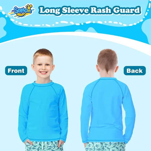 Vista 2 de Camiseta de natación de manga larga con protección solar UPF+ 50 para niños pequeños, Azul