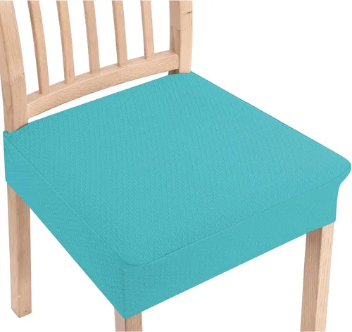 Vista 34 de Smiry Juego de 2 fundas de asiento elásticas de jacquard para sillas de comedor, extraíbles y lavables, sin fundas traseras, color azul aireado
