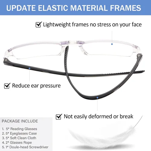 Vista 7 de AQWANO 5 Pack Rimless Reading Glasses Women Men Blue Light Block, Lightweight Clear Frames Computer Readers Anti Glare