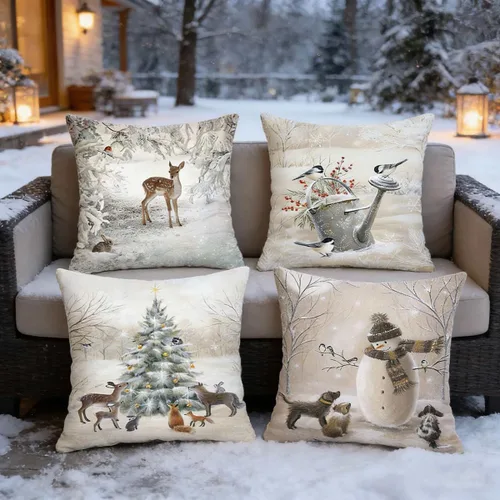 Vista 8 de Funda de Almohada Decorativa de Animales Navideños - 18 x 18 Pulgadas Funda de Almohada de Mascota Muñeco de Nieve Jarrón Ciervo Perro Conejo Pájaro