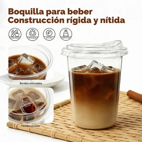Vista 4 de Paquete de 25 vasos de plástico transparente de 16 onzas con tapas, desechables de grado alimenticio, para batidos, batidos y fiestas
