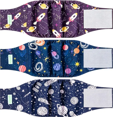 Vista 10 de Pañales para perro macho Wegreeco, lavables (paquete de 2), envoltorio para vientre lavable para perro macho, multicolor/fantasía (JEANS)
