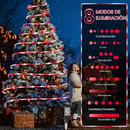 Vista 3 de Hiboom Luces de cuerda de bastón de caramelo navideño de 65.6 pies, 8 modos de iluminación, impermeables para exteriores, luces de cuerda navideñas
