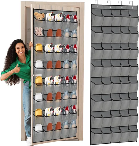 Vista 10 de Organizador de zapatos sobre la puerta, 40 bolsillos grandes de malla para colgar zapatos, organizador para armario, detrás de la puerta, soporte