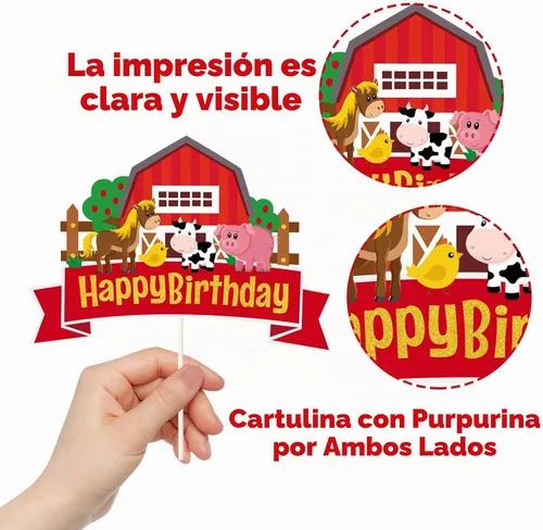 Vista 3 de Decoración para tartas de cumpleaños con temática de granja de granero, granero, animales de granja, decoración de fiesta de cumpleaños