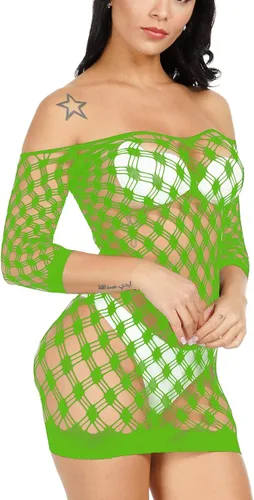 Vista 5 de Mini vestido de lencería sexy para mujer, babydoll de malla elástica