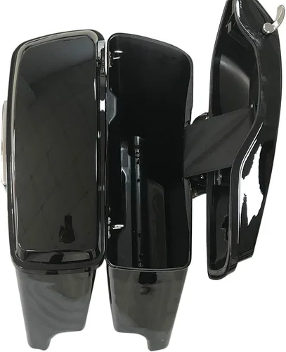 Vista 4 de Alforjas rígidas extendidas de 5 pulgadas, color negro brillante, con tapas, pestillo, juego de llaves compatibles con Harley modelos Touring